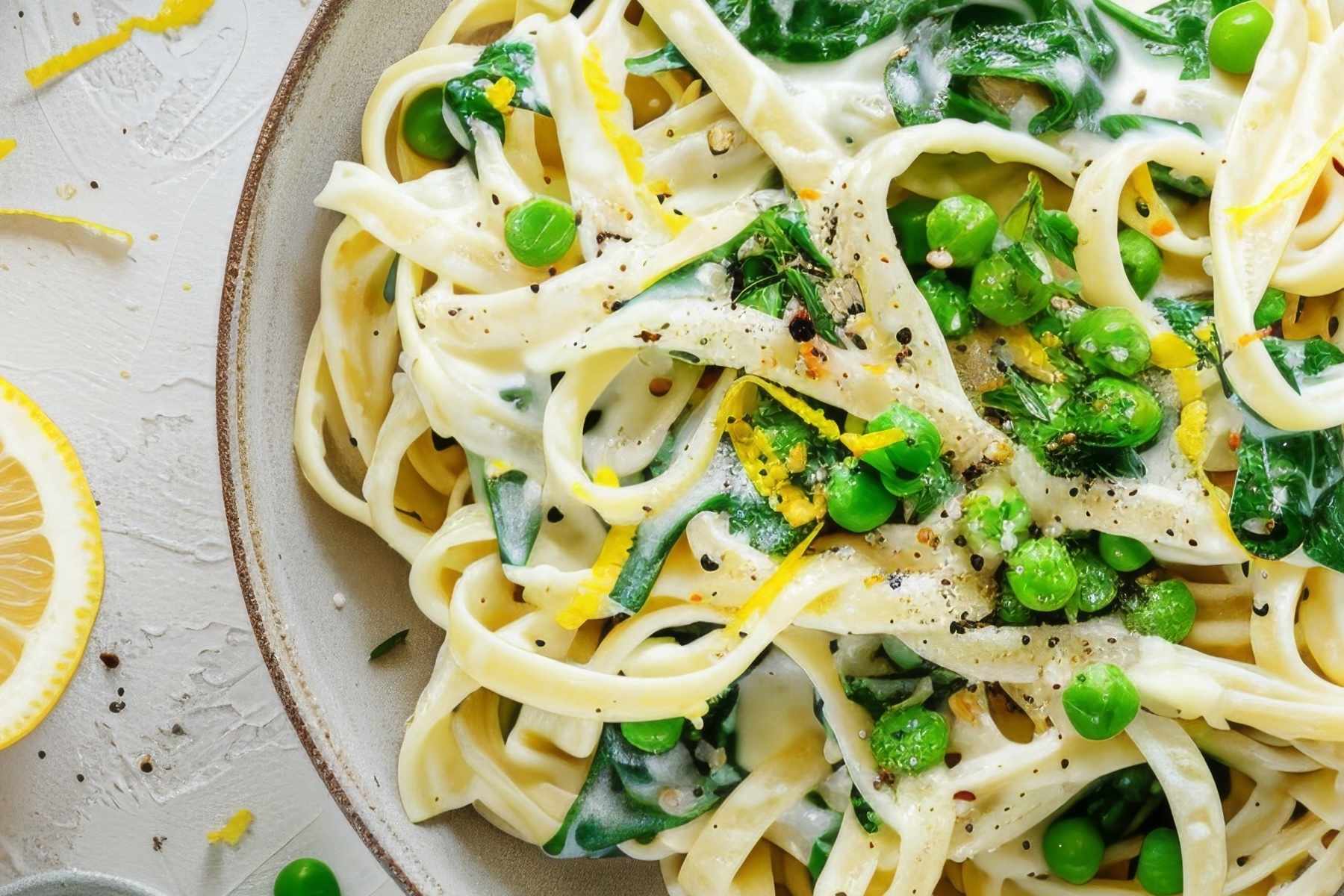 Creamy Lemon Pasta with Peas and Spinach
