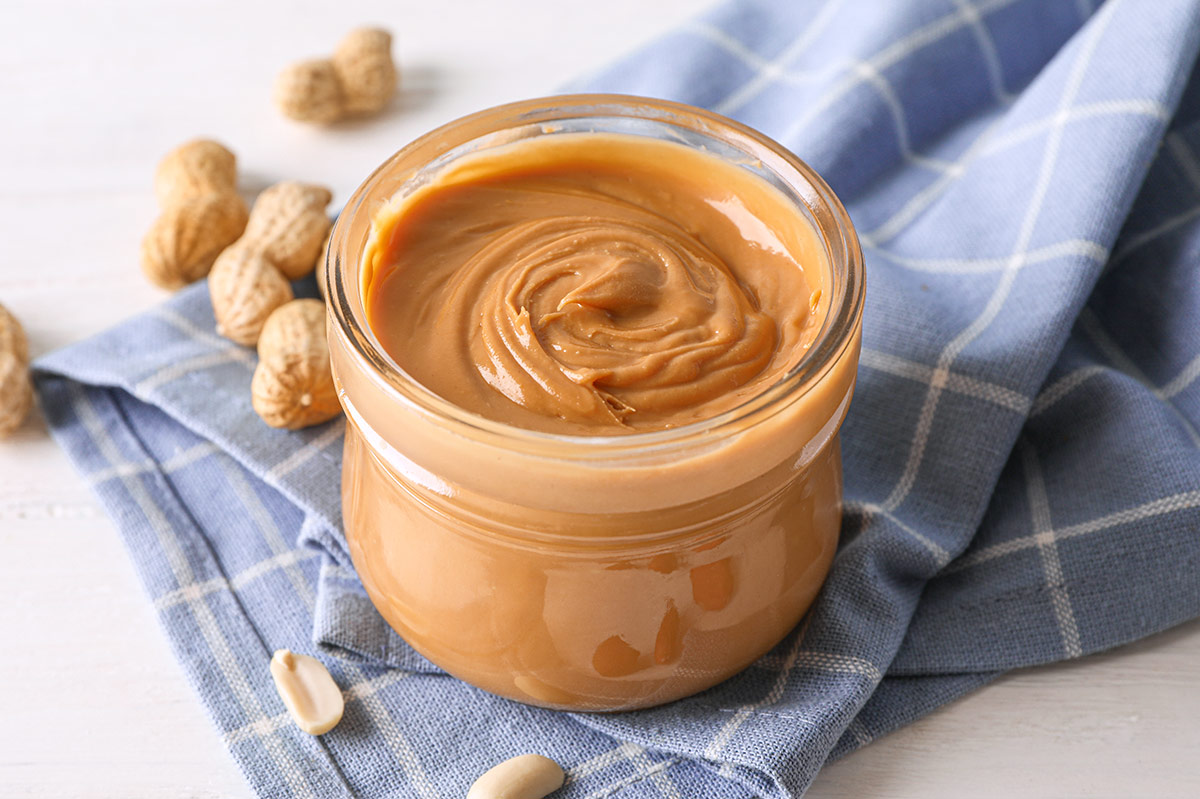 peanut butter in a glass jar