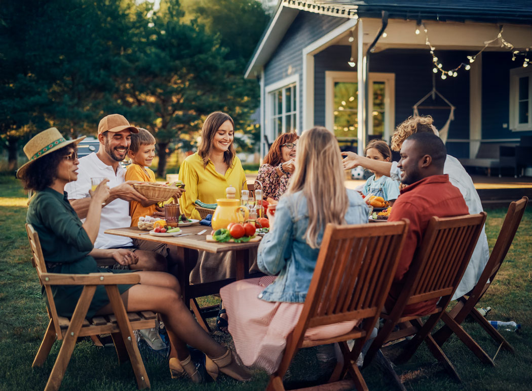 family and friends dining outside