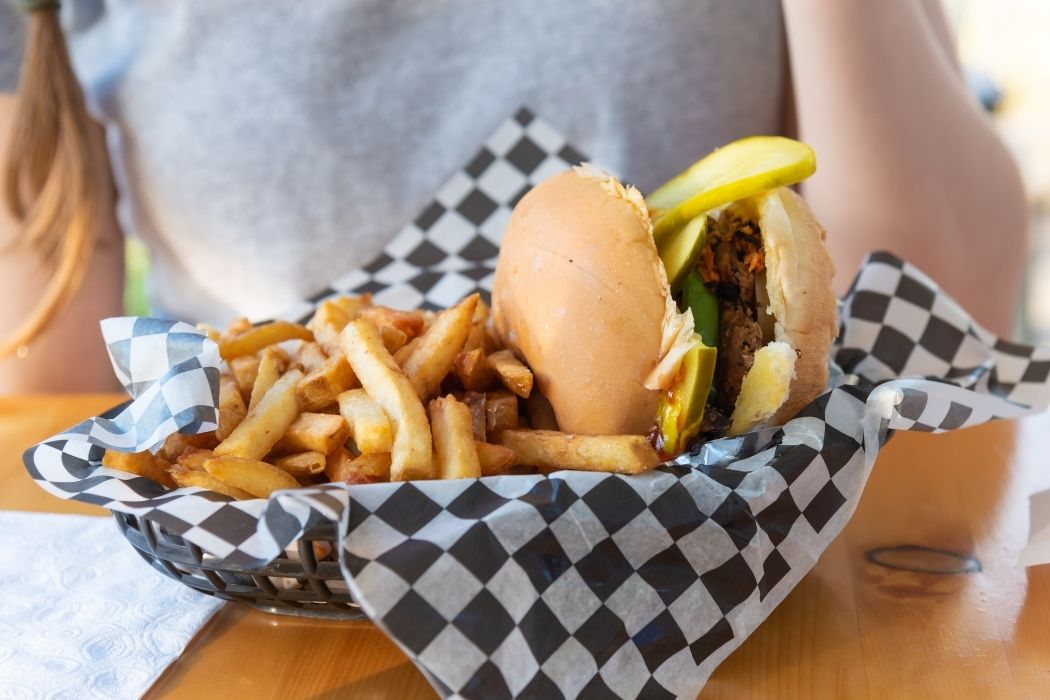 Vegan burger and fries